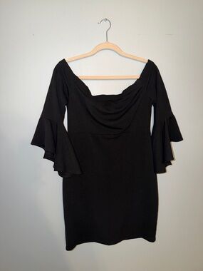 Black Off-Shoulder Ruffle Sleeve Dress